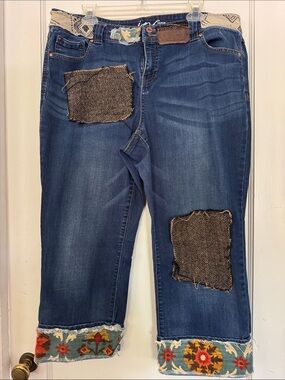 Inc Denim Dark Blue Women’s Patchwork Jeans - Casual Cuffed Style